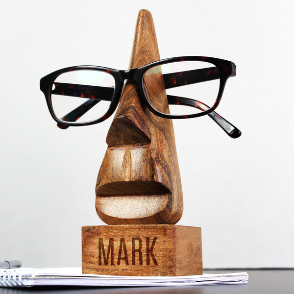 Buy Personalised Wooden Nose-Shaped Glasses Holder at www.giftsfinder.co.uk