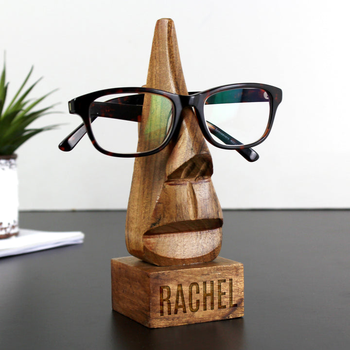 Buy Personalised Wooden Nose-Shaped Glasses Holder at www.giftsfinder.co.uk