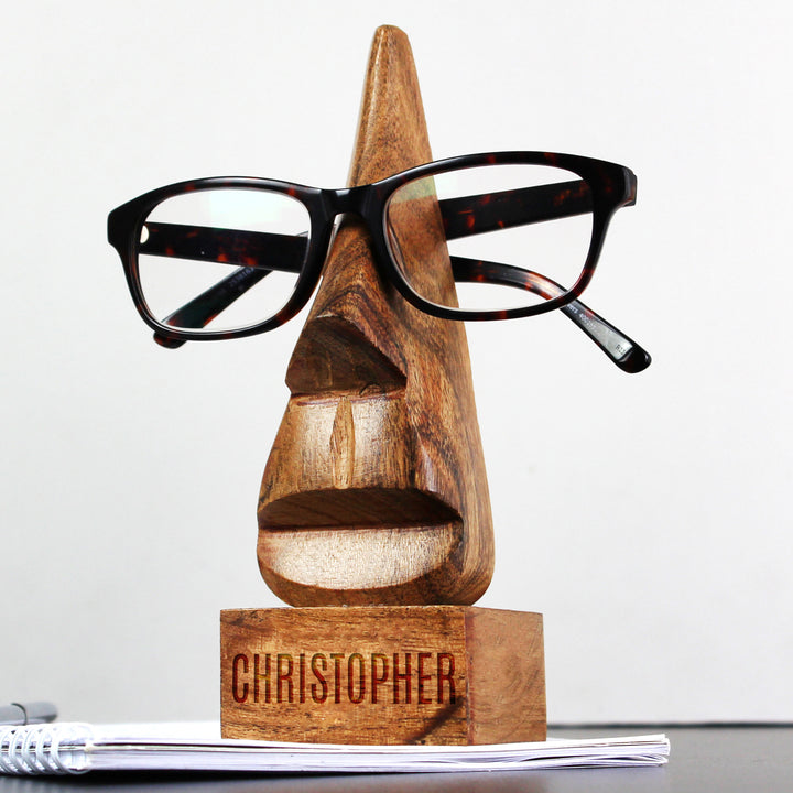 Buy Personalised Wooden Nose-Shaped Glasses Holder at www.giftsfinder.co.uk