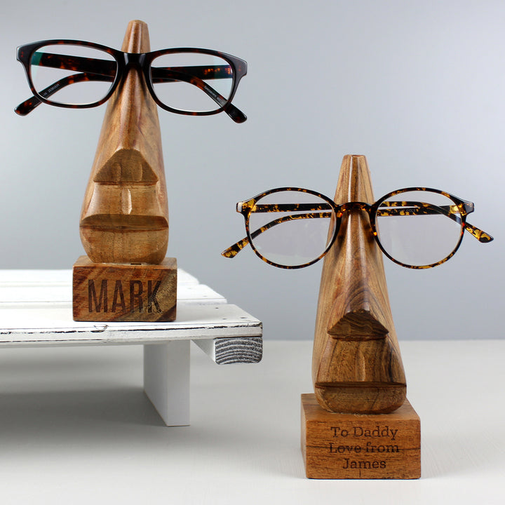 Buy Personalised Wooden Nose-Shaped Glasses Holder at www.giftsfinder.co.uk