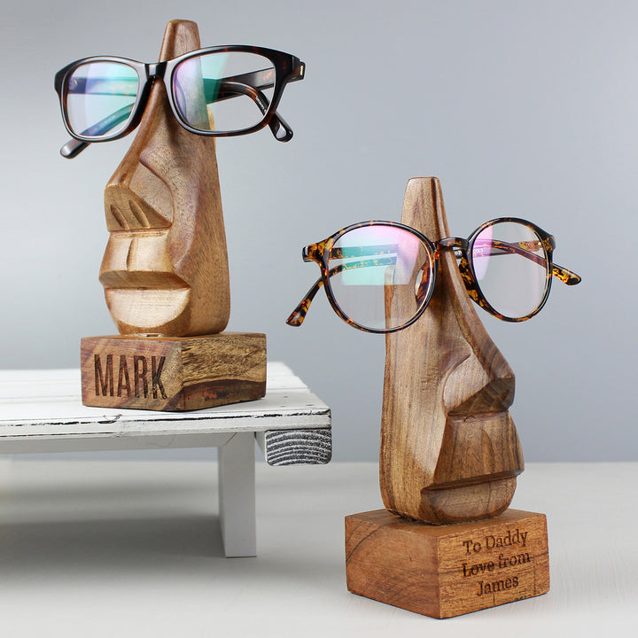 Buy Personalised Wooden Nose-Shaped Glasses Holder at www.giftsfinder.co.uk