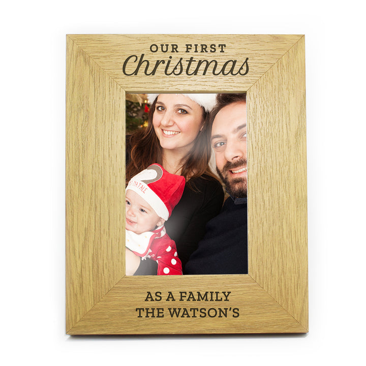 Buy Personalised 'Our First Christmas' 4x6 Oak Finish Photo Frame at www.giftsfinder.co.uk