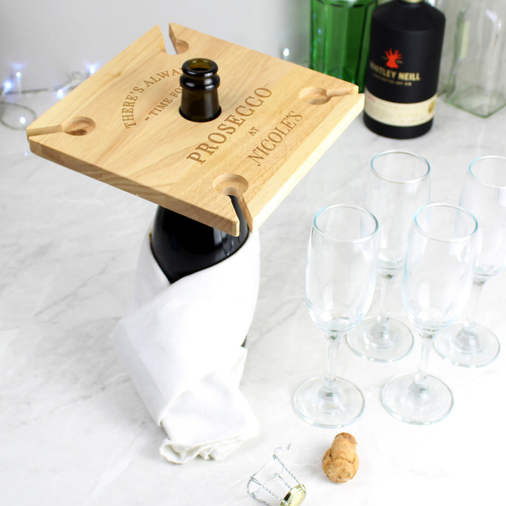 Buy Personalised Prosecco Four Prosecco flute Holder & Bottle Holder at www.giftsfinder.co.uk