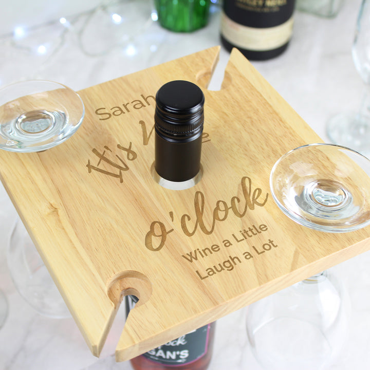 Personalised Wine O'Clock Four Wine Glass Holder & Bottle Holder - part of the Gifts Finder Personalised Wine Gift Sets collection