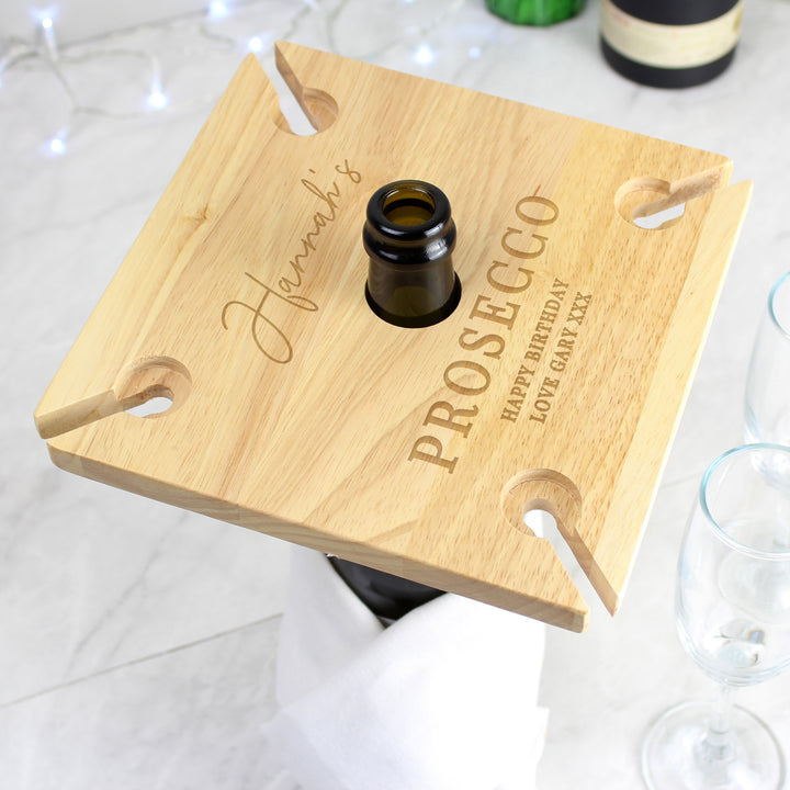 Personalised Free Text Four Wine Glass Holder & Bottle Holder - part of the Gifts Finder Personalised Wine Gift Sets collection