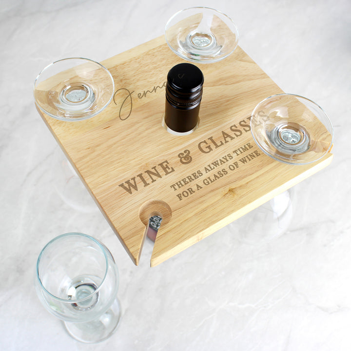 Personalised Free Text Four Wine Glass Holder & Bottle Holder - part of the Gifts Finder Personalised Wine Gift Sets collection