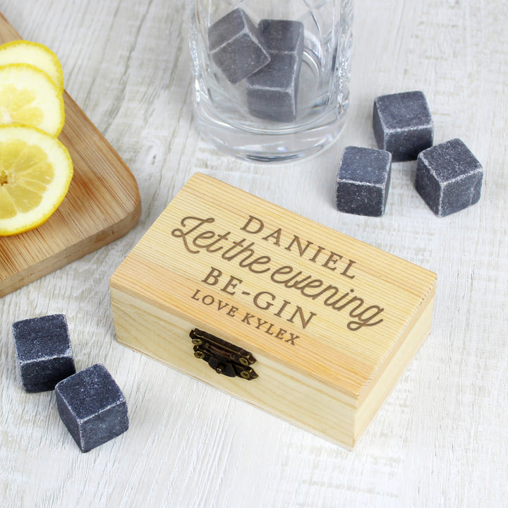 Buy Personalised Let The Evening Be-Gin Cooling Stones at www.giftsfinder.co.uk