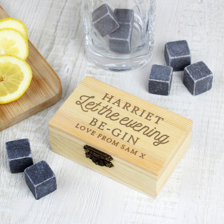 Buy Personalised Let The Evening Be-Gin Cooling Stones at www.giftsfinder.co.uk