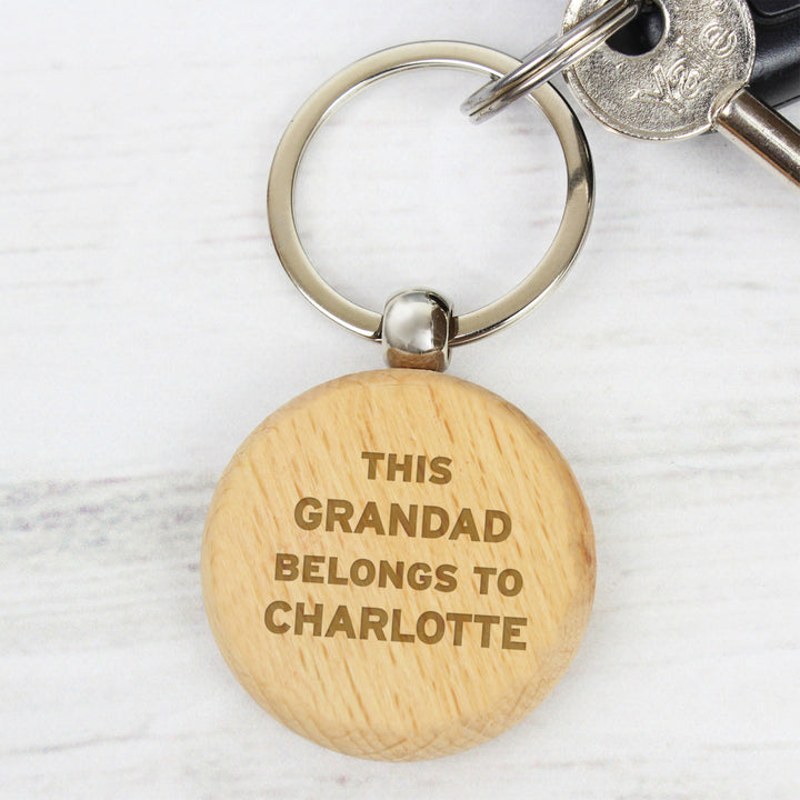 Buy Personalised This Daddy Belongs To Wooden Keyring at www.giftsfinder.co.uk