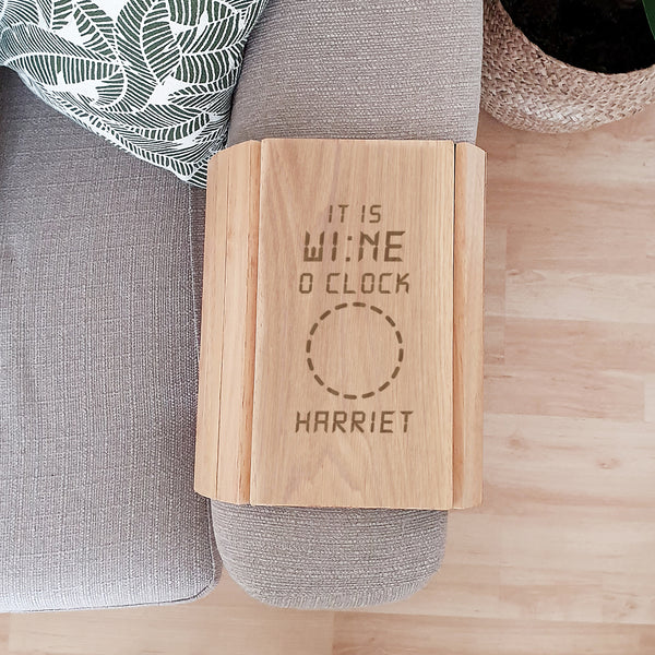 Buy Personalised Its Wine O'Clock Wooden Sofa Tray at www.giftsfinder.co.uk