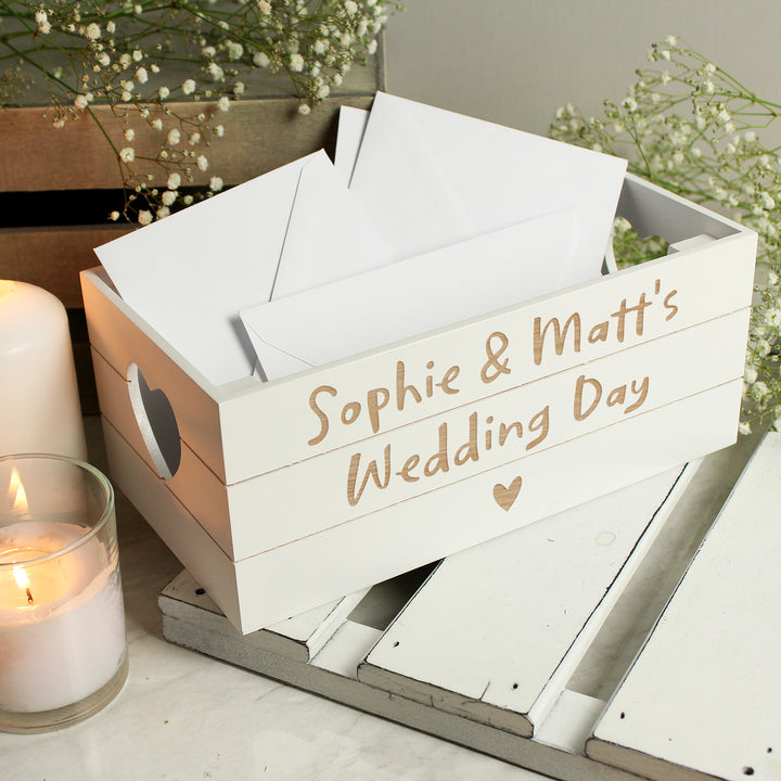 Personalised Free Text Heart White Wooden Crate - part of the Gifts Finder Personalised Ornaments & Keepsakes collection