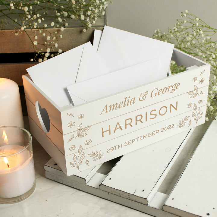 Buy Personalised Free Text White Wooden Crate available now at www.giftsfinder.co.uk