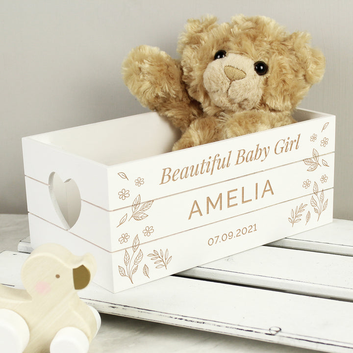 Buy Personalised Free Text White Wooden Crate available now at www.giftsfinder.co.uk