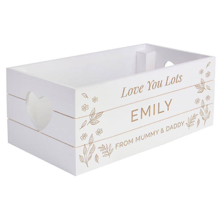 Buy Personalised Free Text White Wooden Crate available now at www.giftsfinder.co.uk