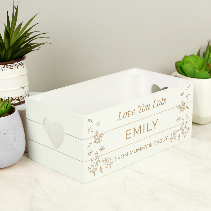 Buy Personalised Free Text White Wooden Crate available now at www.giftsfinder.co.uk