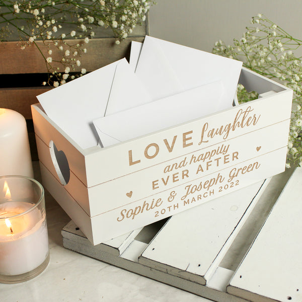 Buy Personalised Love Laughter & ... White Wooden Crate available now at www.giftsfinder.co.uk