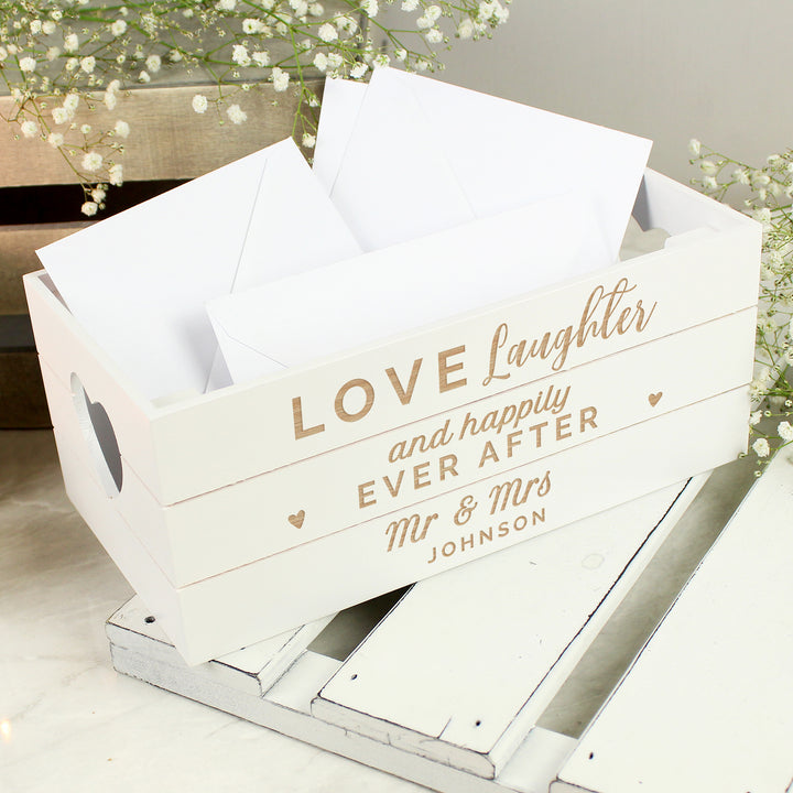 Personalised Love Laughter & ... White Wooden Crate - part of the Gifts Finder Personalised Ornaments & Keepsakes collection