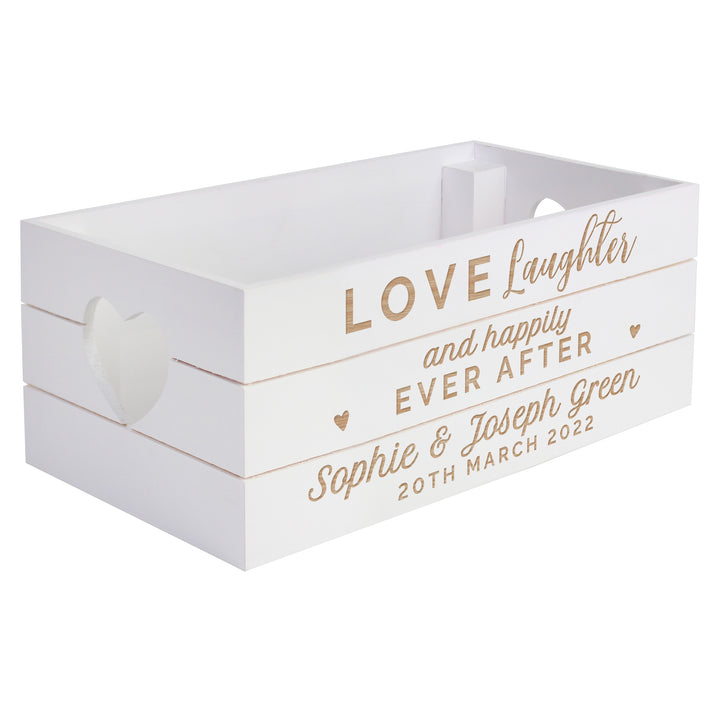 Personalised Love Laughter & ... White Wooden Crate - part of the Gifts Finder Personalised Ornaments & Keepsakes collection