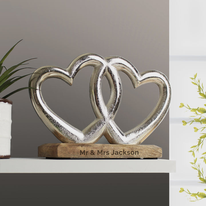 Buy Personalised Free Text Double Heart Ornament available now at www.giftsfinder.co.uk