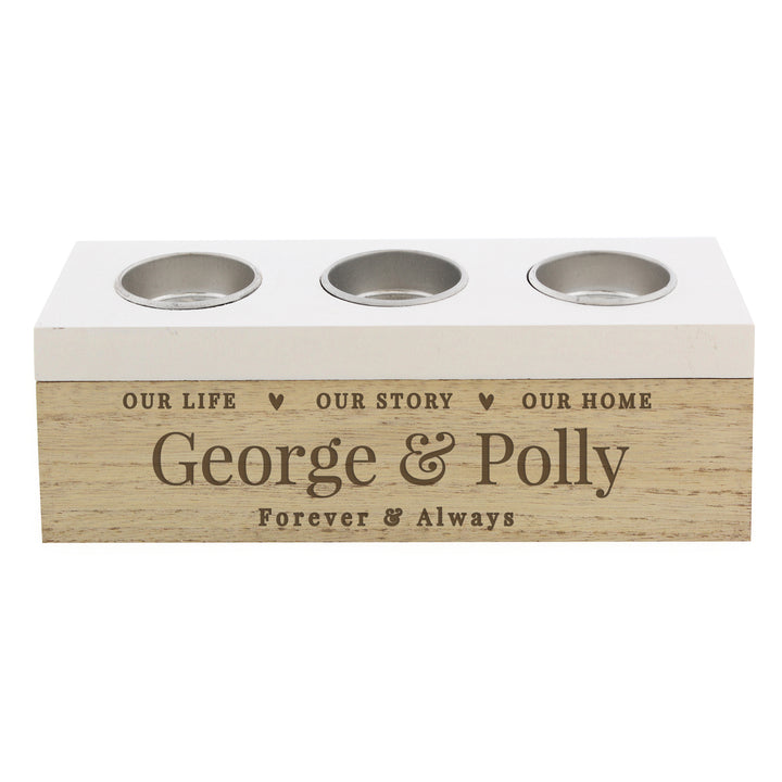 Buy Personalised Our Life Story & Home Triple Tea Light Box at www.giftsfinder.co.uk