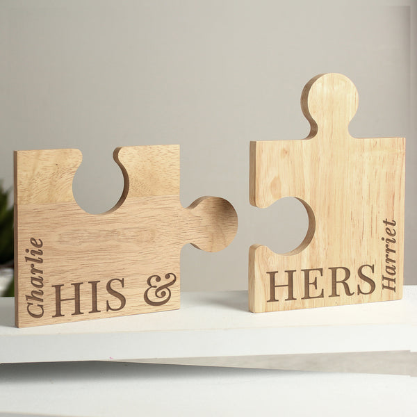 Buy Personalised His & Hers Jigsaw Piece Pair Of Drinks Coasters available now at www.giftsfinder.co.uk