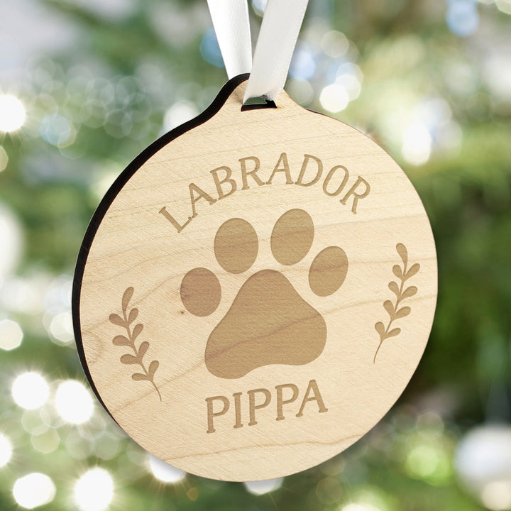 Buy Personalised Dog Breed Round Wooden Bauble available now at www.giftsfinder.co.uk