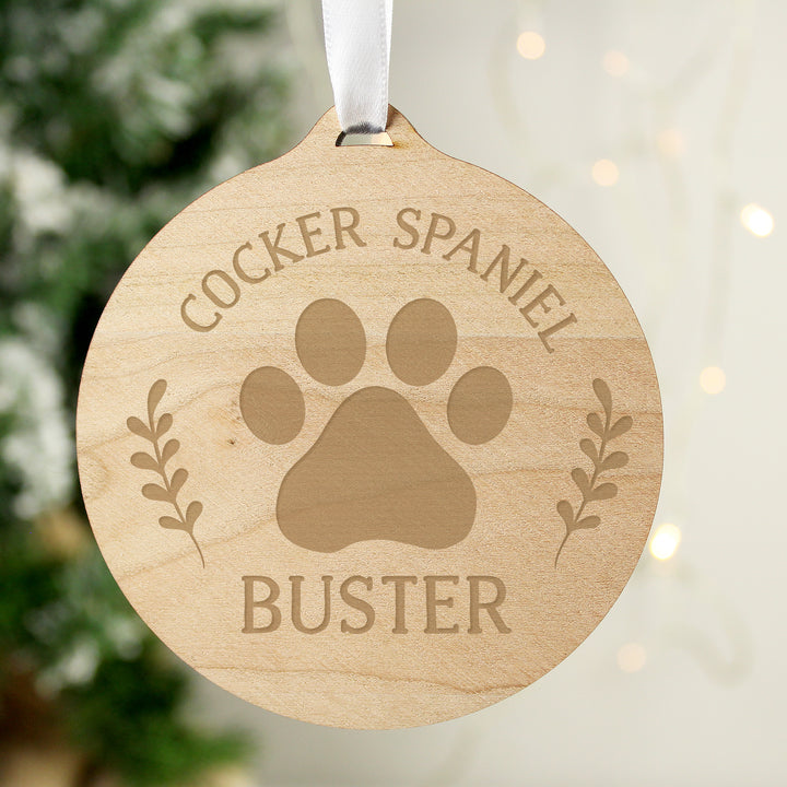 Buy Personalised Dog Breed Round Wooden Bauble available now at www.giftsfinder.co.uk