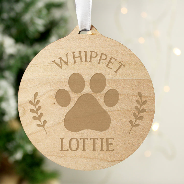 Buy Personalised Dog Breed Round Wooden Bauble available now at www.giftsfinder.co.uk