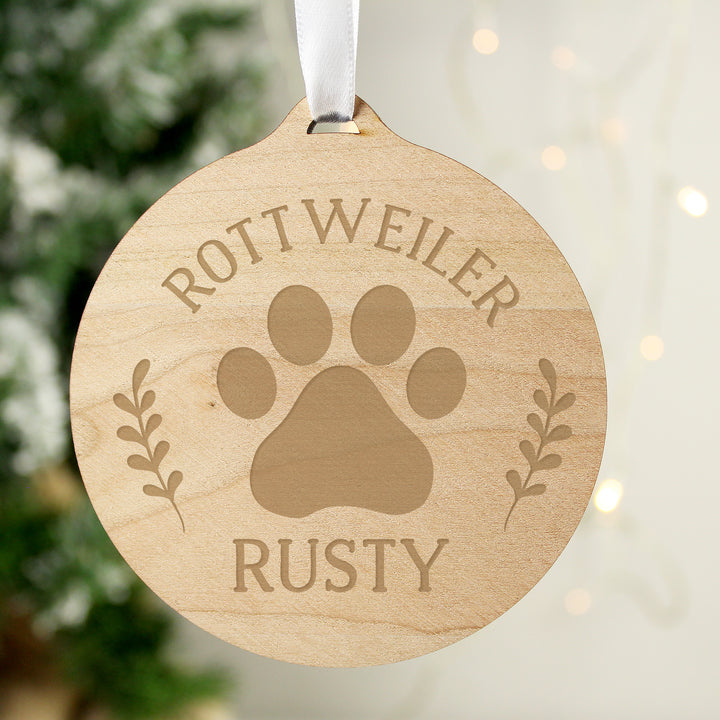 Buy Personalised Dog Breed Round Wooden Bauble available now at www.giftsfinder.co.uk