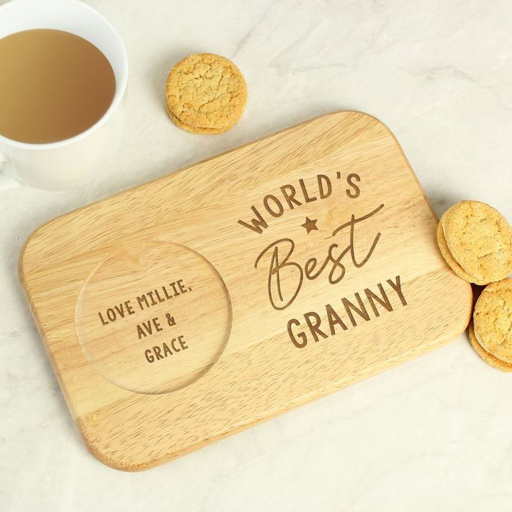 Personalised World's Best Wooden Coaster Tray in gift category Personalised Coasters