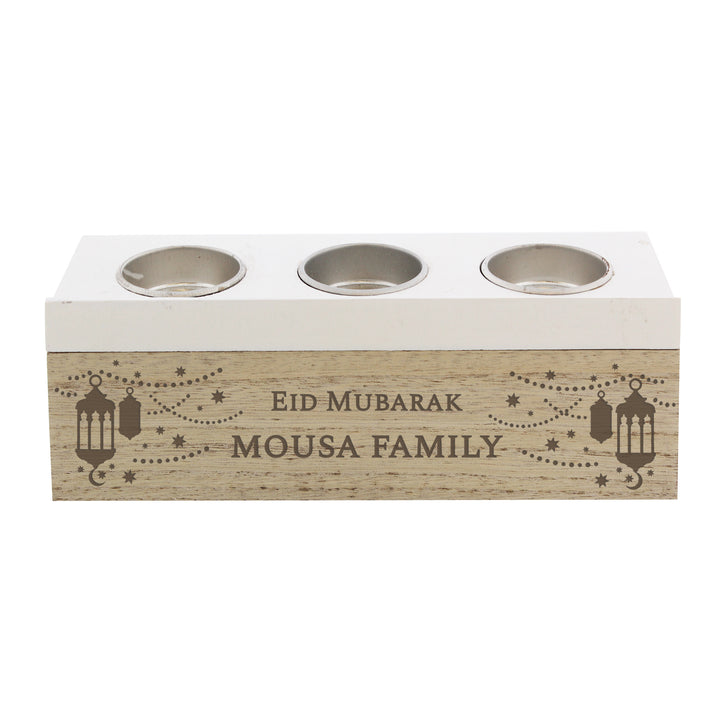 Buy Personalised Eid and Ramadan Triple Tea Light Box available now at www.giftsfinder.co.uk