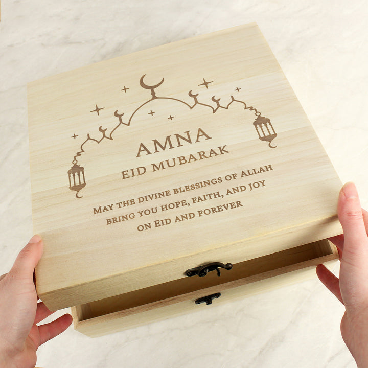 Buy Personalised Eid Large Wooden Keepsake Box available now at www.giftsfinder.co.uk