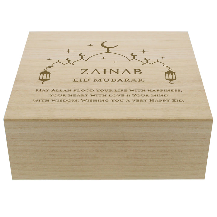 Buy Personalised Eid Large Wooden Keepsake Box available now at www.giftsfinder.co.uk