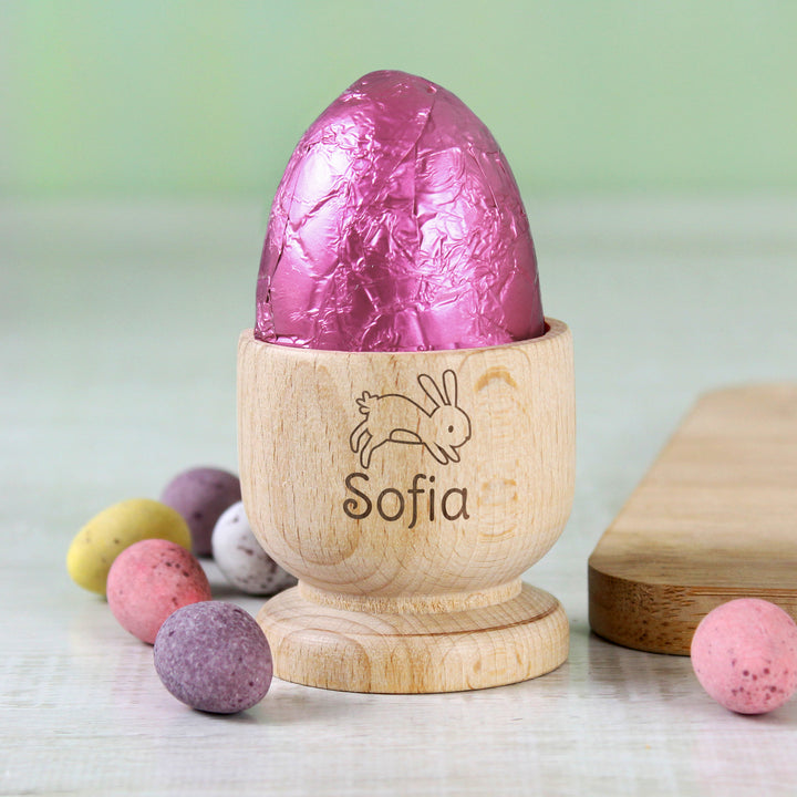 Buy Personalised Bunny Wooden Egg Cup available now at www.giftsfinder.co.uk