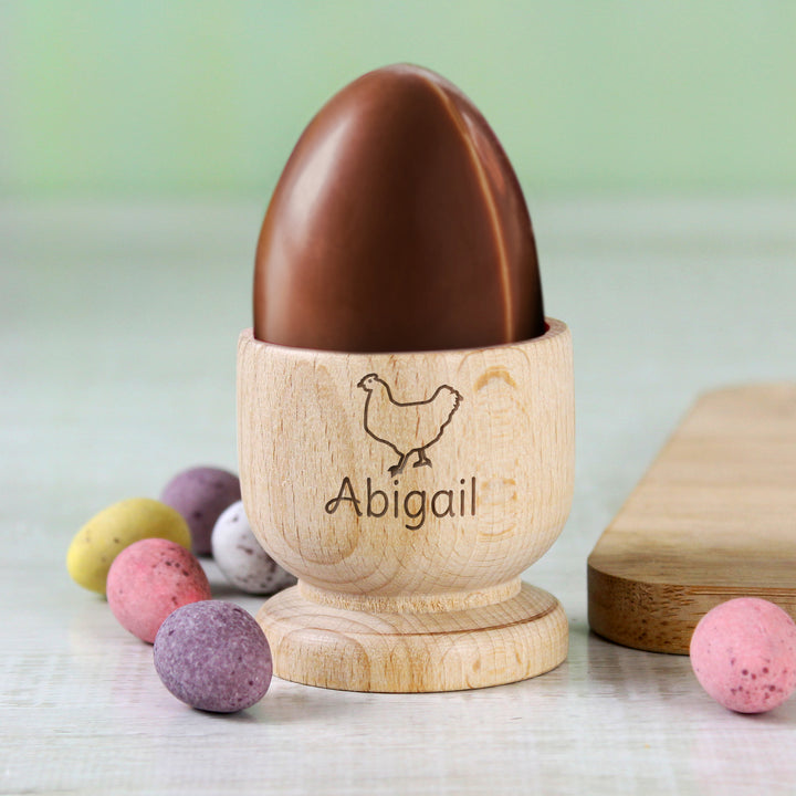 Buy Personalised Chicken Wooden Egg Cup available now at www.giftsfinder.co.uk