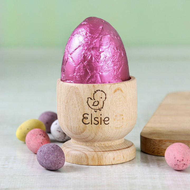 Buy Personalised Chick Wooden Egg Cup available now at www.giftsfinder.co.uk