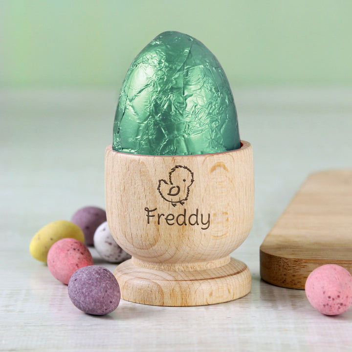 Buy Personalised Chick Wooden Egg Cup available now at www.giftsfinder.co.uk