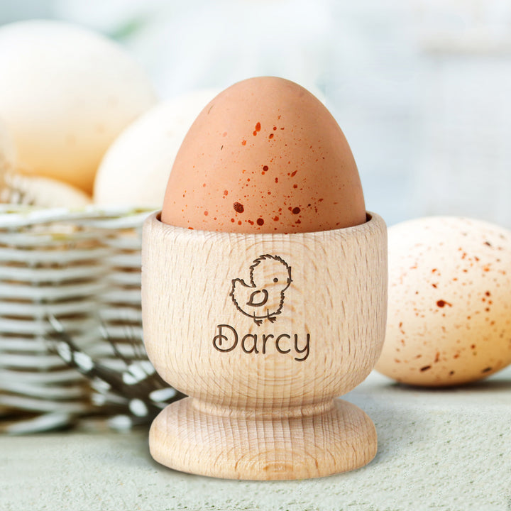 Buy Personalised Chick Wooden Egg Cup available now at www.giftsfinder.co.uk