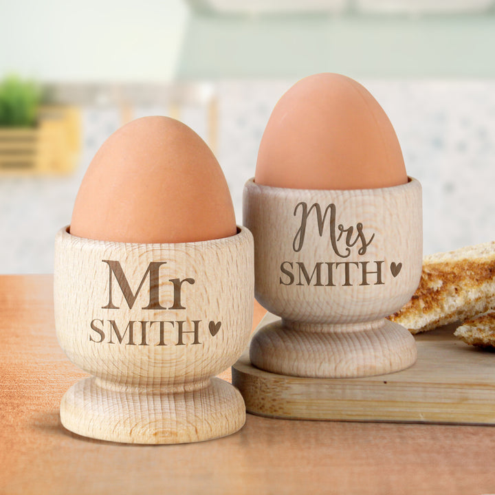 Buy Personalised Couples Wooden Egg Cup Set available now at www.giftsfinder.co.uk