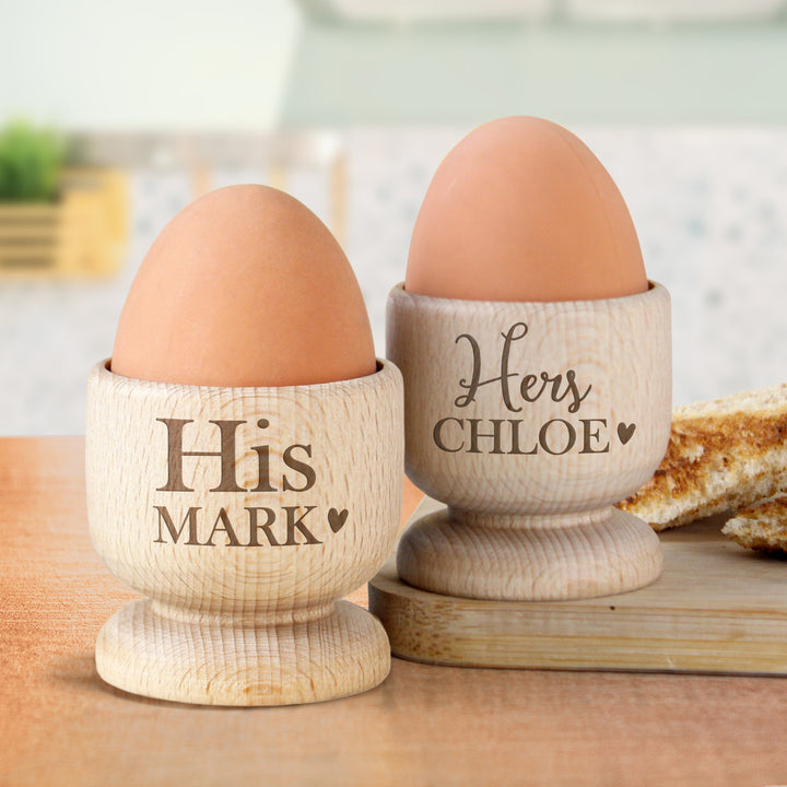 Buy Personalised Couples Wooden Egg Cup Set available now at www.giftsfinder.co.uk