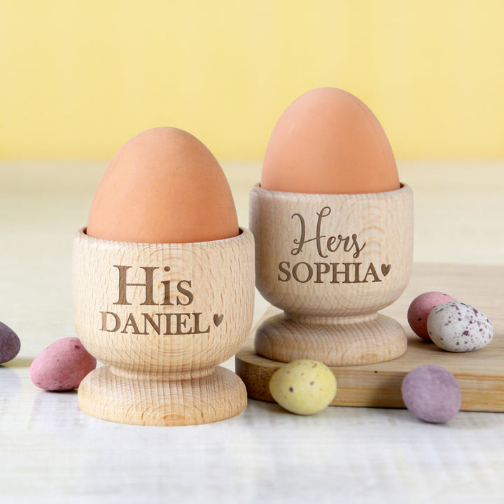 Buy Personalised Couples Wooden Egg Cup Set available now at www.giftsfinder.co.uk