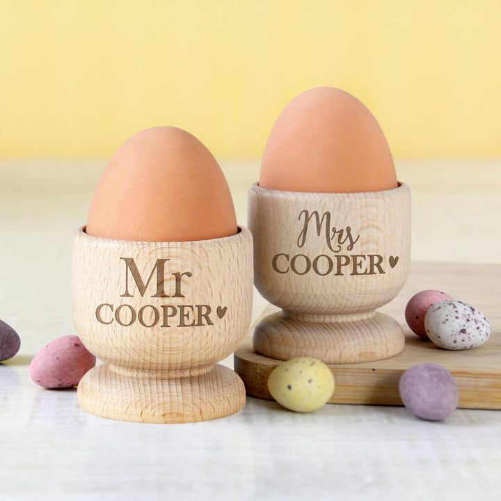 Buy Personalised Couples Wooden Egg Cup Set available now at www.giftsfinder.co.uk