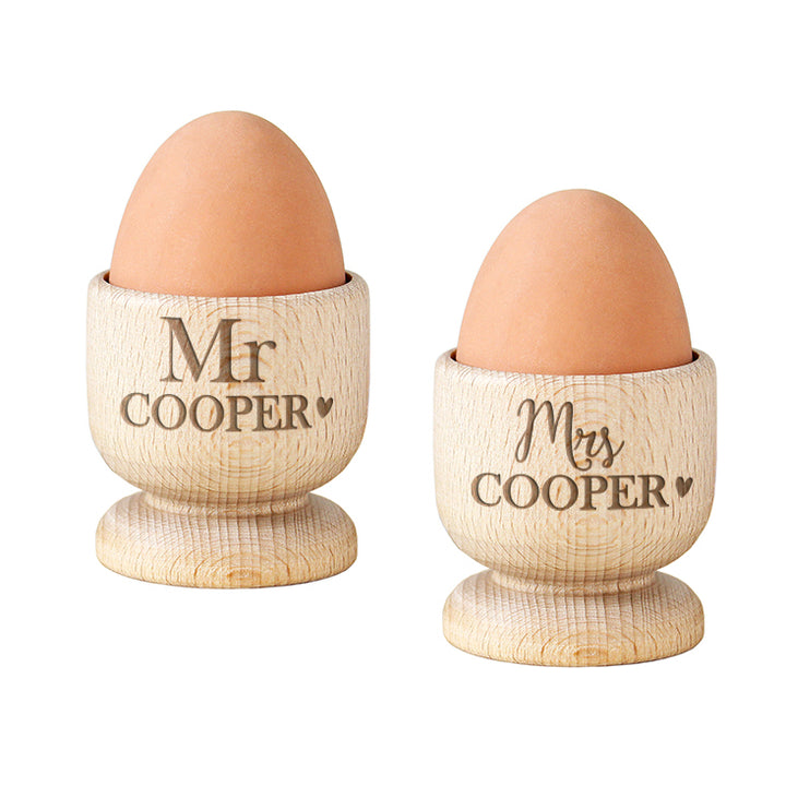 Buy Personalised Couples Wooden Egg Cup Set available now at www.giftsfinder.co.uk