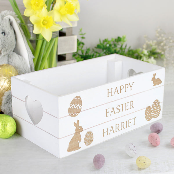 Buy Personalised Easter Bunny White Wooden Crate available now at www.giftsfinder.co.uk