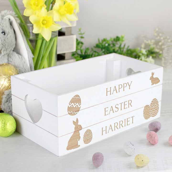 Buy Personalised Easter Bunny White Wooden Crate available now at www.giftsfinder.co.uk