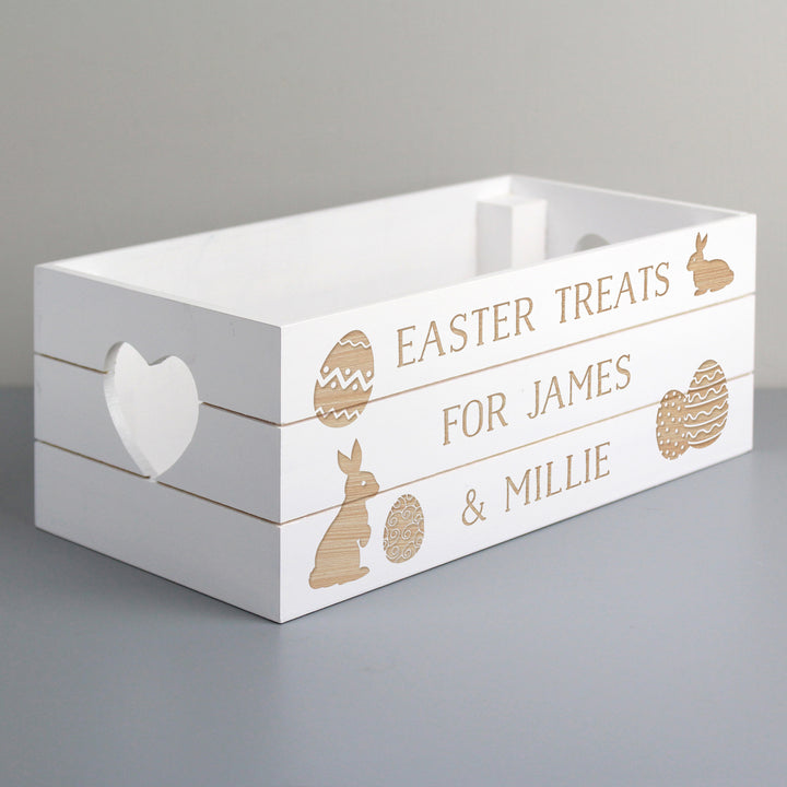 Buy Personalised Easter Bunny White Wooden Crate available now at www.giftsfinder.co.uk