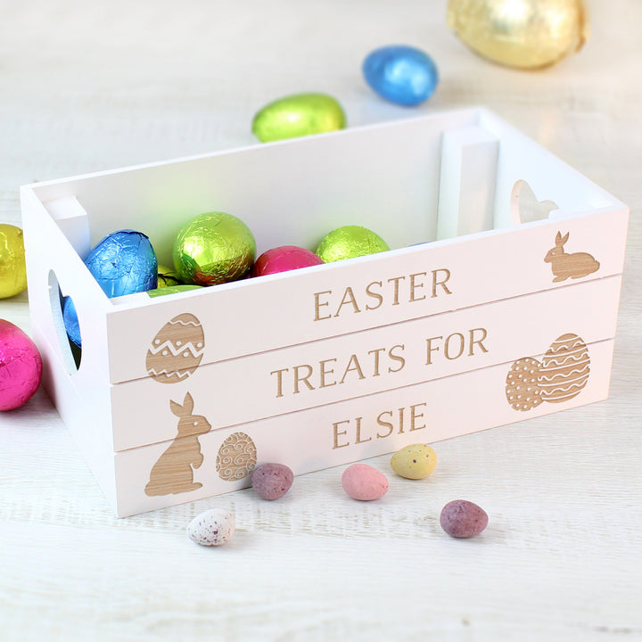 Buy Personalised Easter Bunny White Wooden Crate available now at www.giftsfinder.co.uk