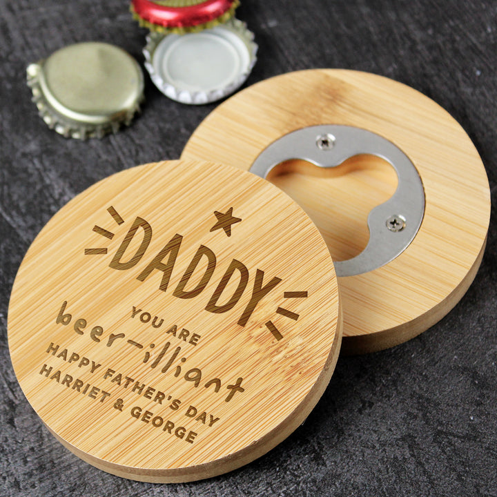 Personalised Star Bamboo Bottle Opener Coaster in gift category personalised-big-age-bamboo-bottle-opener-coaster