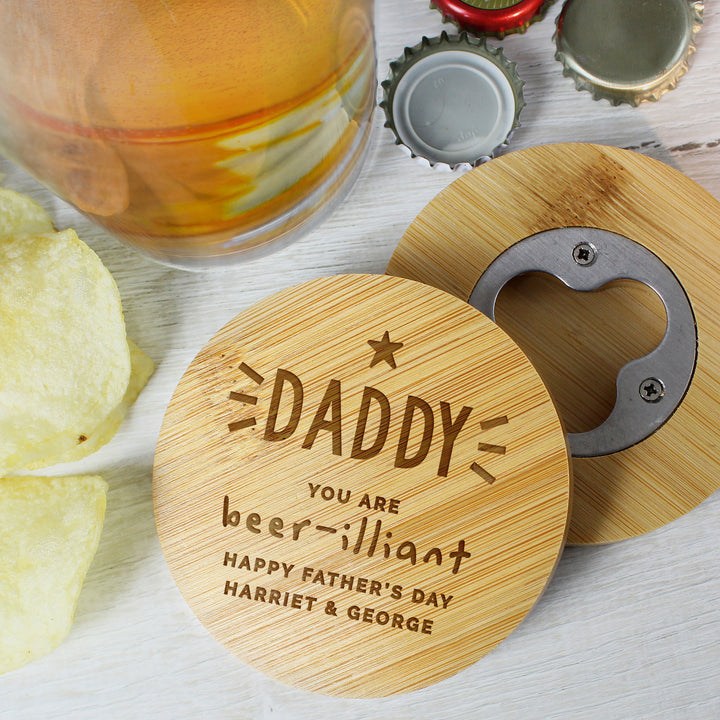 Personalised Star Bamboo Bottle Opener Coaster in gift category personalised-big-age-bamboo-bottle-opener-coaster