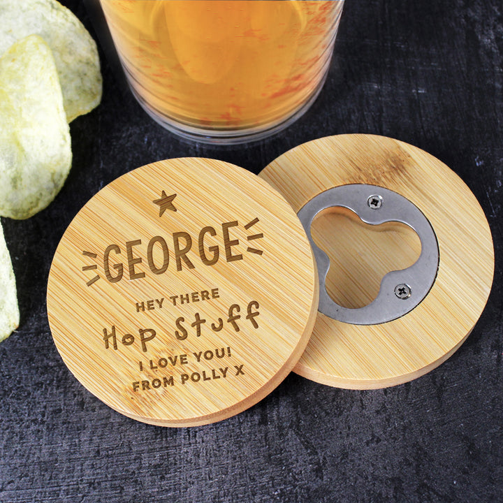 Personalised Star Bamboo Bottle Opener Coaster